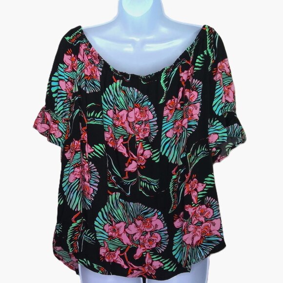 New Levis San Francisco Floral Top Peasant Flowy Tropical Off Shoulder   Plus 3X - Picture 2 of 5